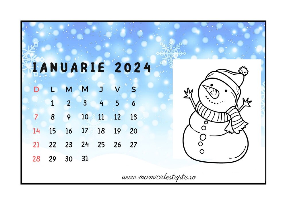 Calendar 2024 de colorat
