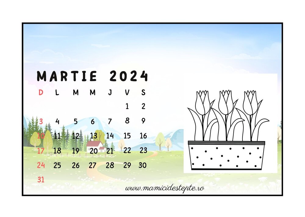 Calendar 2024 de colorat