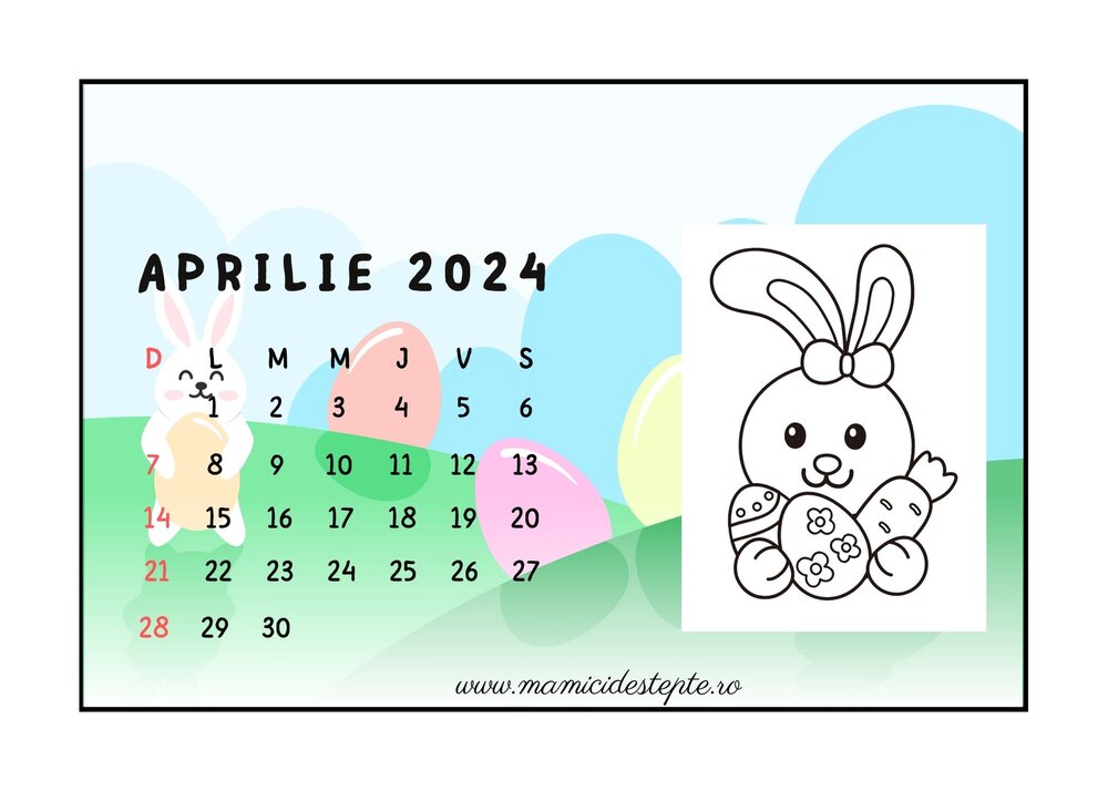 Calendar 2024 de colorat