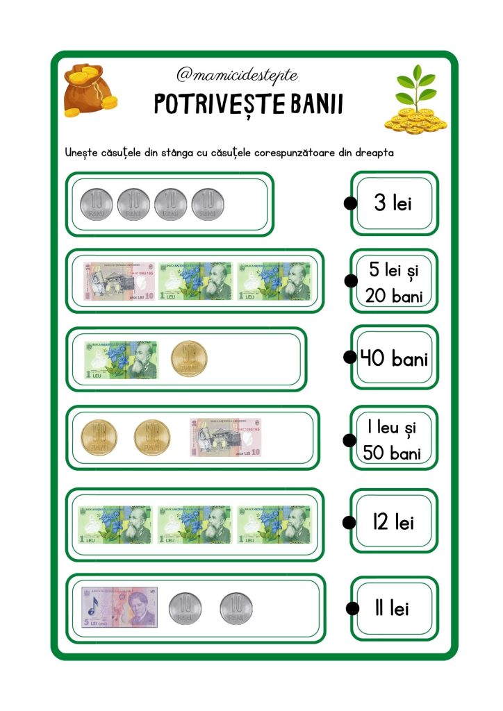 fișe printabile despre bani